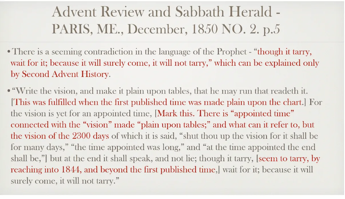 Advent Review and Sabbath Herald extract about the vision and its appointed time